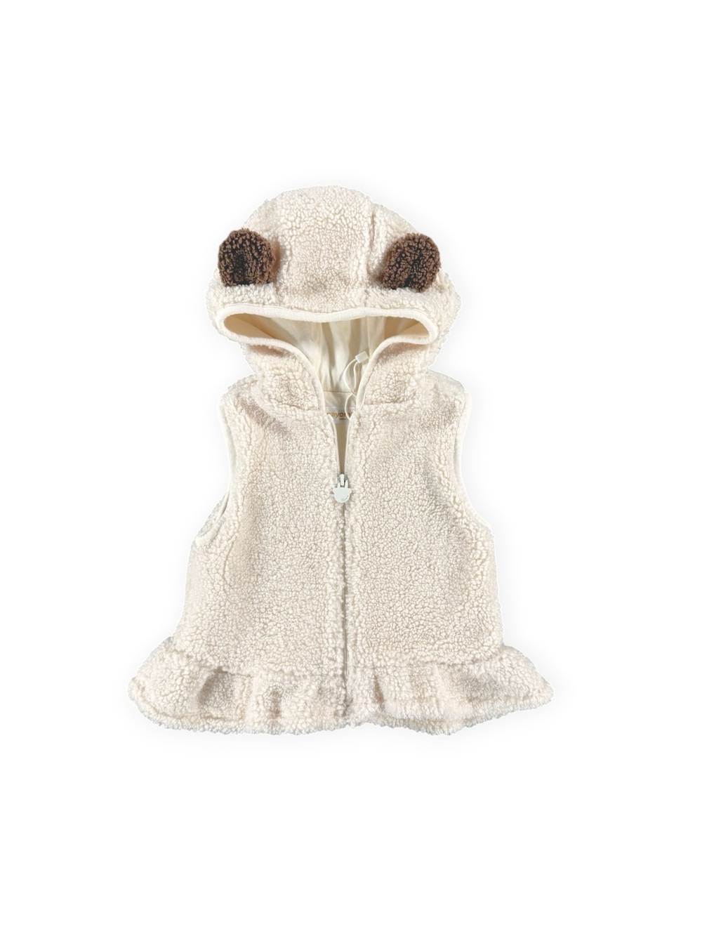 Mayoral 6-9m Cream Sherpa Hooded Baby Vest with Bear Ears